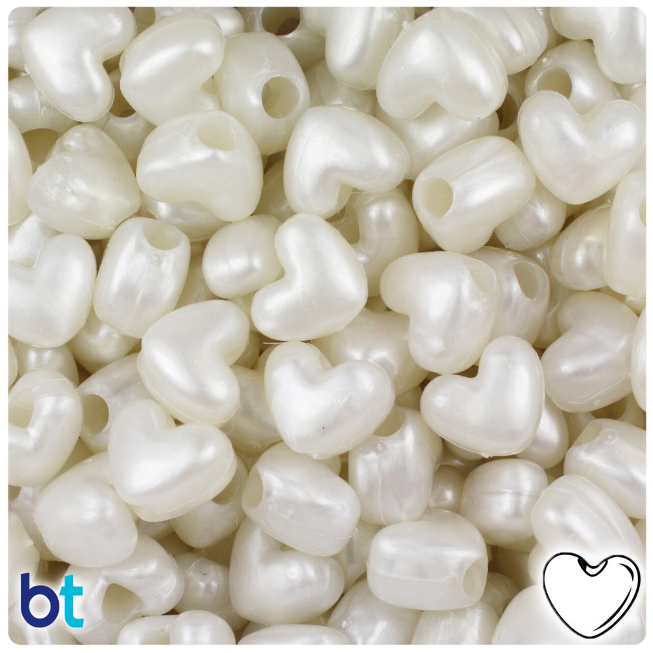 BeadTin Bridal Pearl 12mm Heart (VH) Plastic Pony Beads (250pcs)
